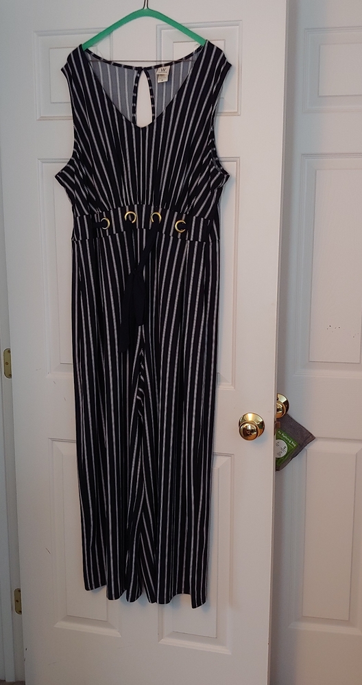 Navy and white sleeveless jumpsuit